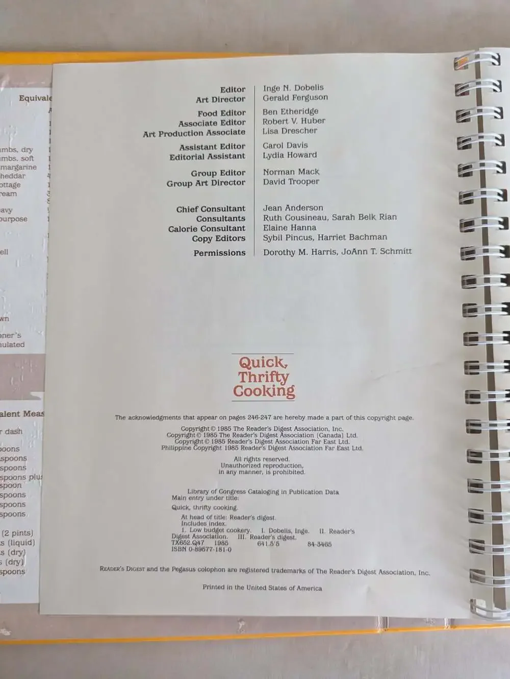Quick, Thrifty Cooking by Reader's Digest Editors Spiral Bound 1985